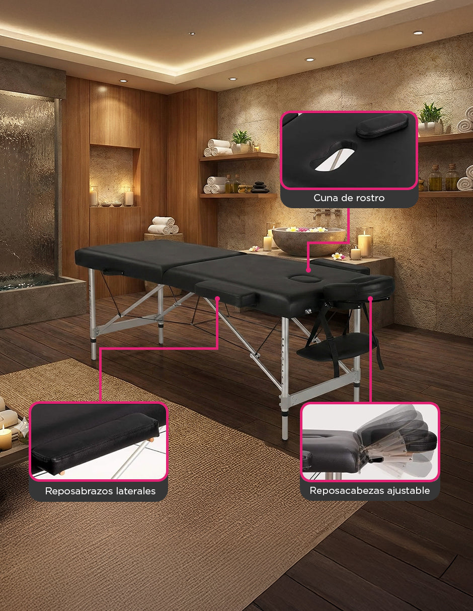 Cama de Masaje Portátil de Aluminio Pataya Negra – Camilla Plegable Ligera para Spa y Tatuajes Vanlig