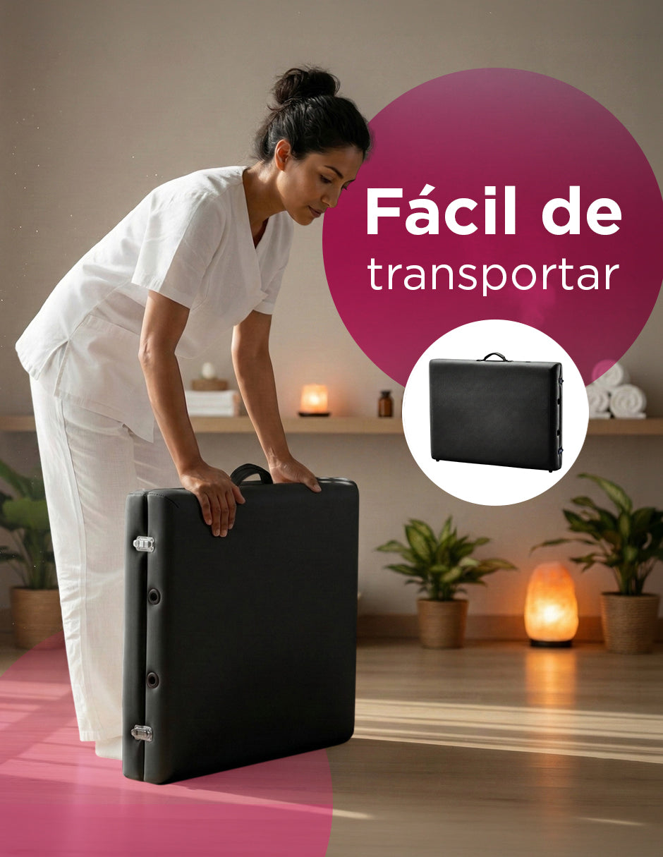 Cama de Masaje Portátil de Madera Maldiva Negra – Mesa de Masajes Plegable con Altura Ajustable