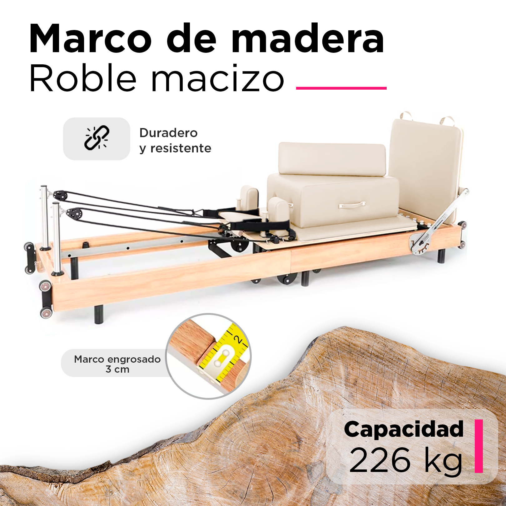 Cama de Pilates Reformer Profesional de Roble Plegable Beige