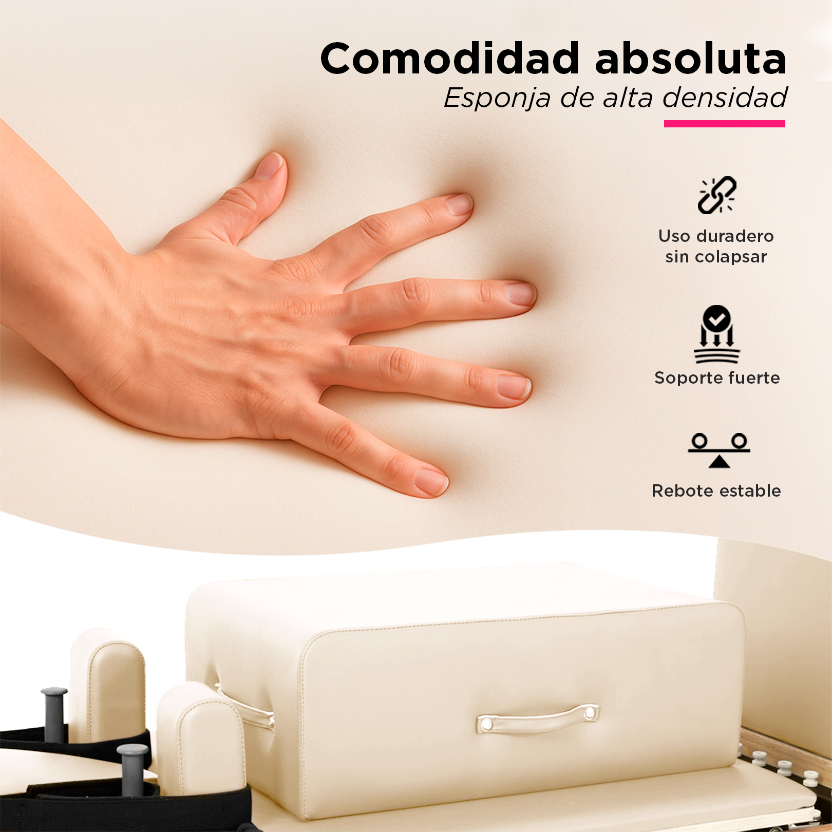 Cama de Pilates Reformer Profesional de Roble Plegable Beige