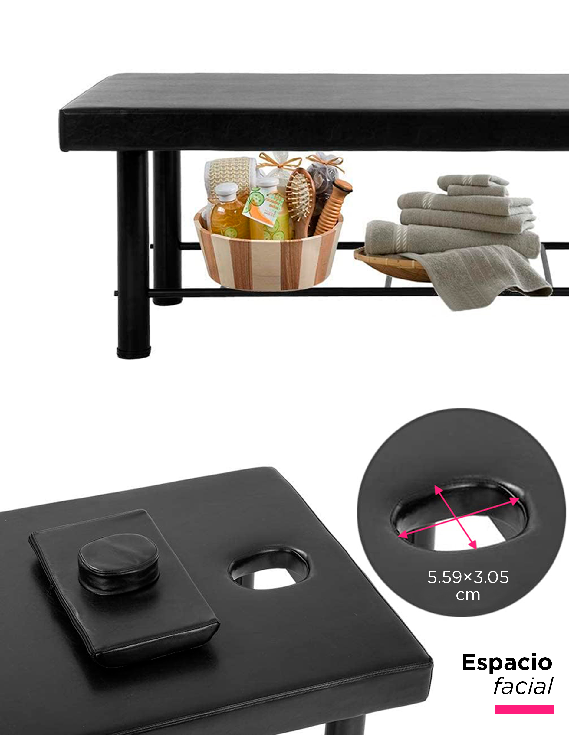 Camilla de Masaje Profesional Malaya Negro: Estabilidad de Acero con Diseño Ergonómico para Spas y Clínicas