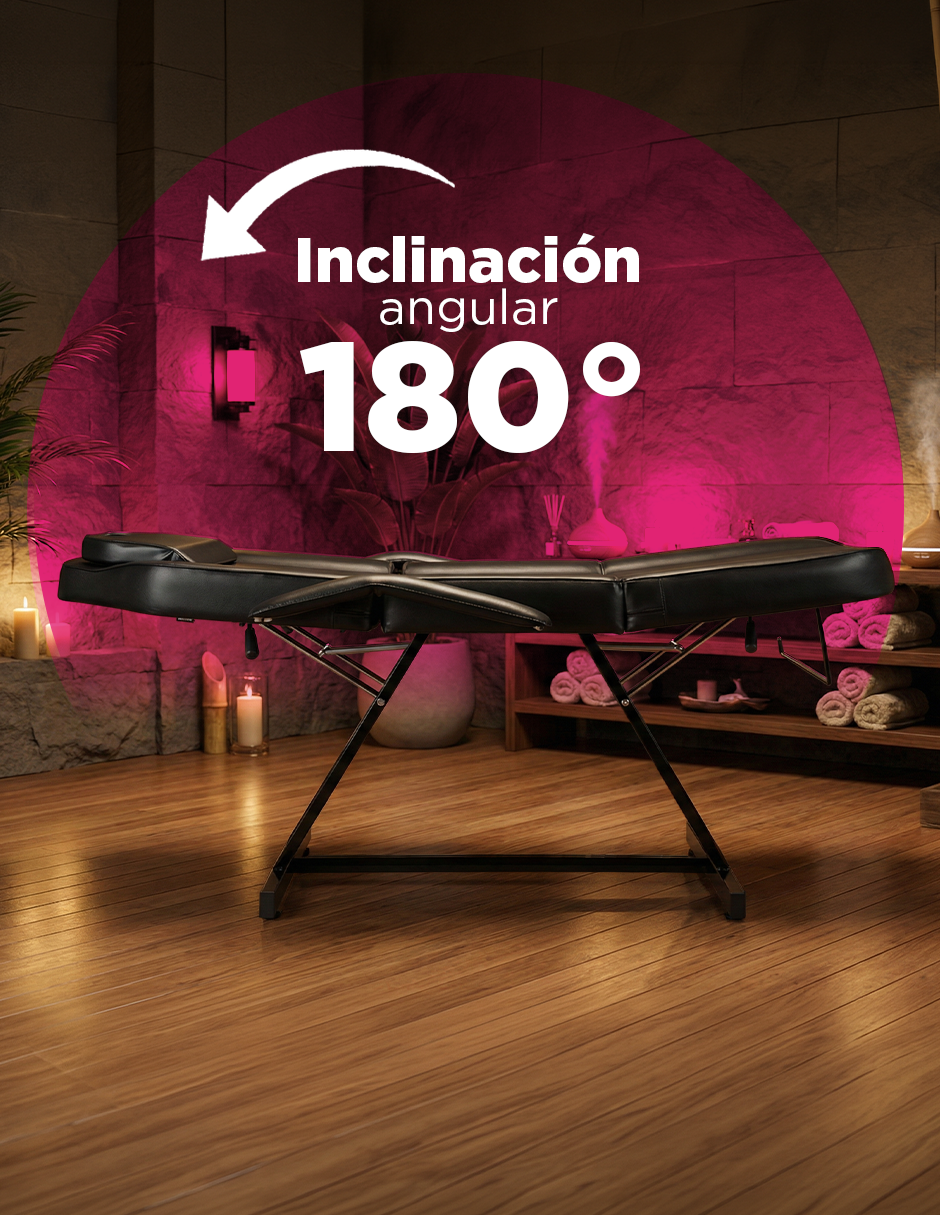 Camilla para Spa y Masaje Thai Ajustable Negra con Taburete Giratorio, Estructura de Acero y Cojín Extraíble