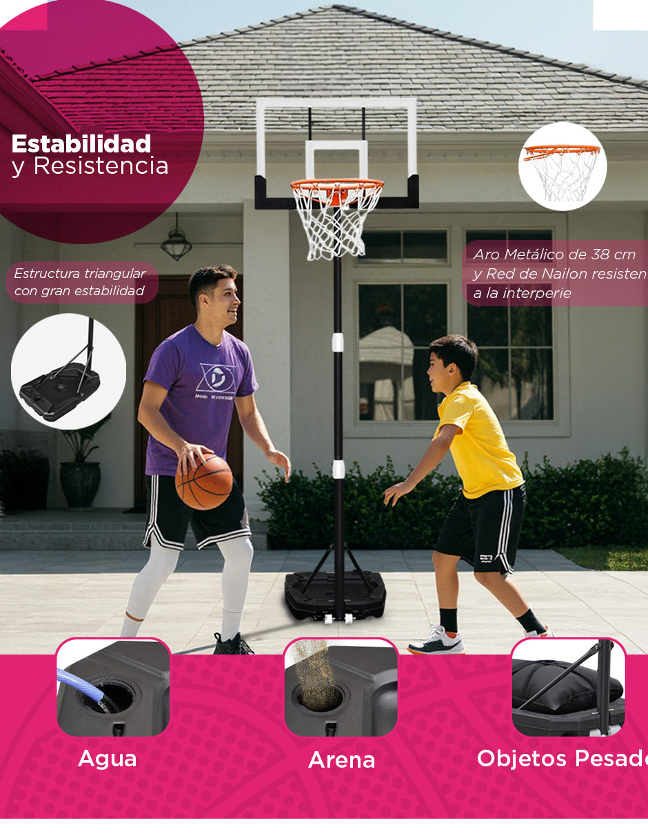 Canasta Basquetbol Baloncesto Altura 1 A 2.2 M Niños y Adultos