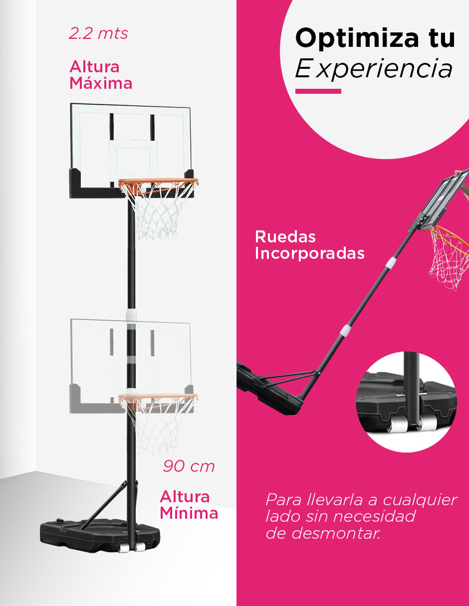 Canasta Basquetbol Baloncesto Altura 1 A 2.2 M Niños y Adultos