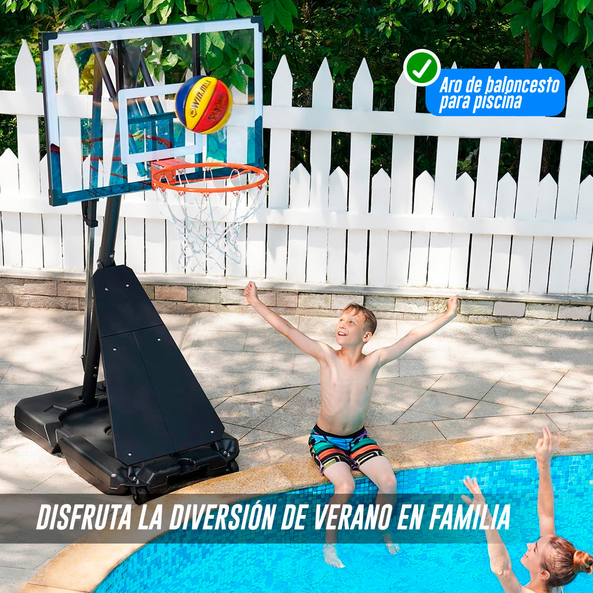 Canasta de Basquetbol Exterior Ajustable 1.50 a 3.05 m Vänlig S255 - Tablero Portátil con Brazo de Ajuste e Impacto de Rebote