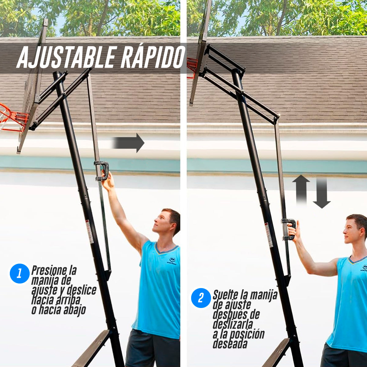 Canasta de Basquetbol Exterior Ajustable 1.50 a 3.05 m Vänlig S255 - Tablero Portátil con Brazo de Ajuste e Impacto de Rebote