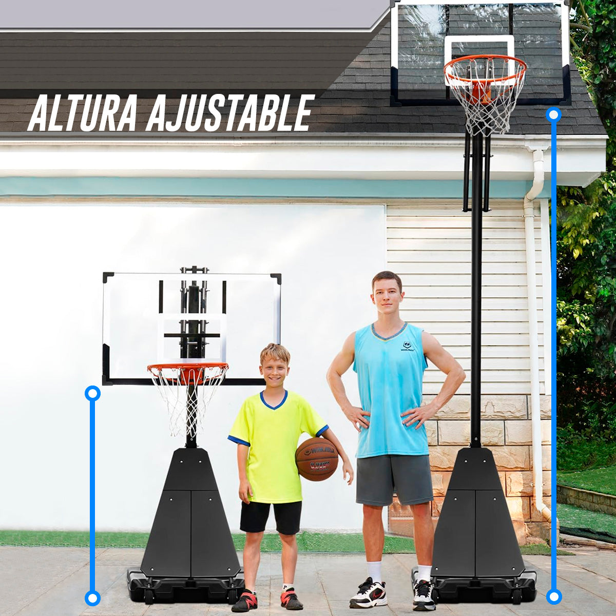 Canasta de Basquetbol Exterior Ajustable 1.50 a 3.05 m Vänlig S255 - Tablero Portátil con Brazo de Ajuste e Impacto de Rebote