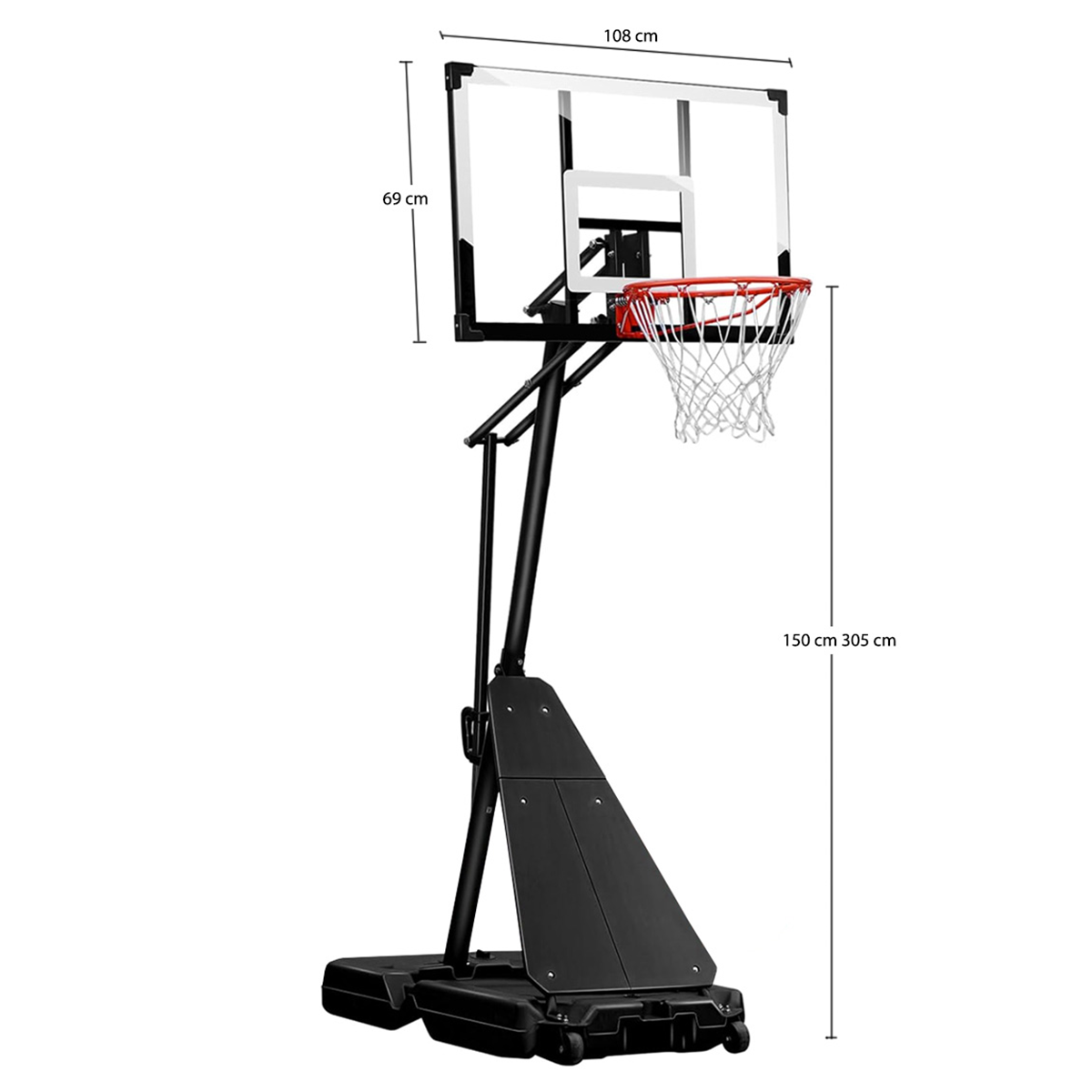 Canasta de Basquetbol Exterior Ajustable 1.50 a 3.05 m Vänlig S255 - Tablero Portátil con Brazo de Ajuste e Impacto de Rebote