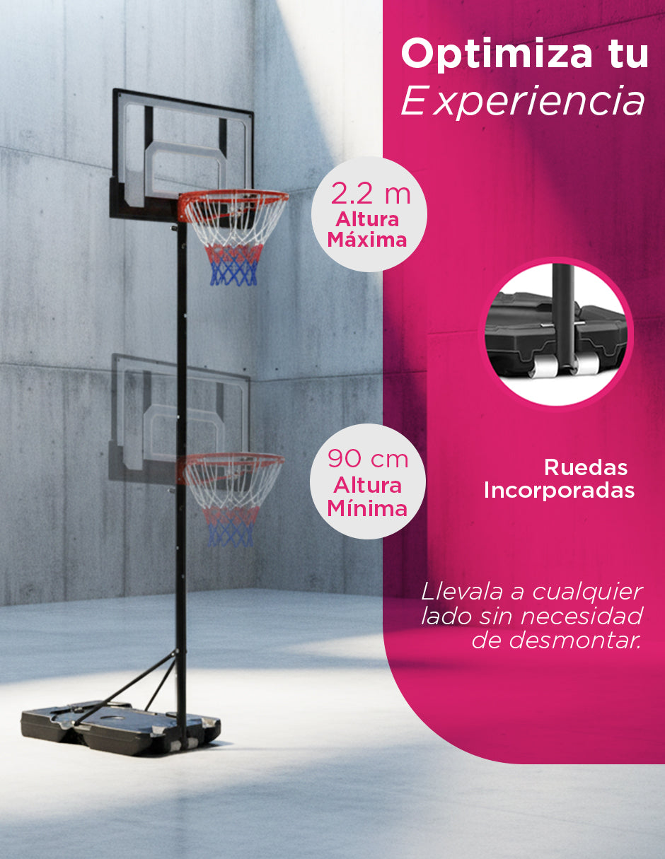 Canasta de Básquetbol Infantil Ajustable 0.90 a 2.2 m Vanlig S018K - Tablero de Policarbonato Portátil para Exterior e Interior