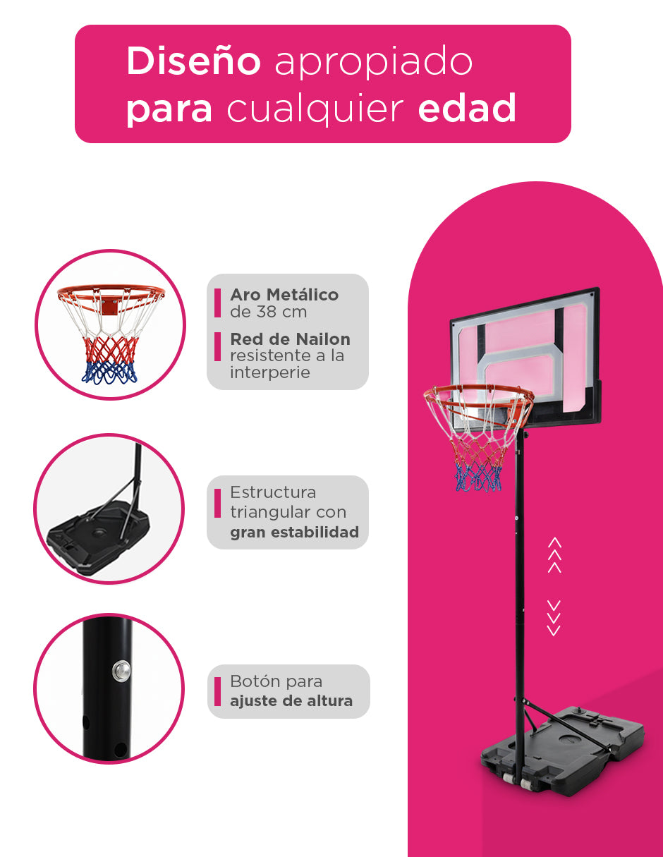 Canasta de Básquetbol Infantil Ajustable 0.90 a 2.2 m Vanlig S018K - Tablero de Policarbonato Portátil para Exterior e Interior