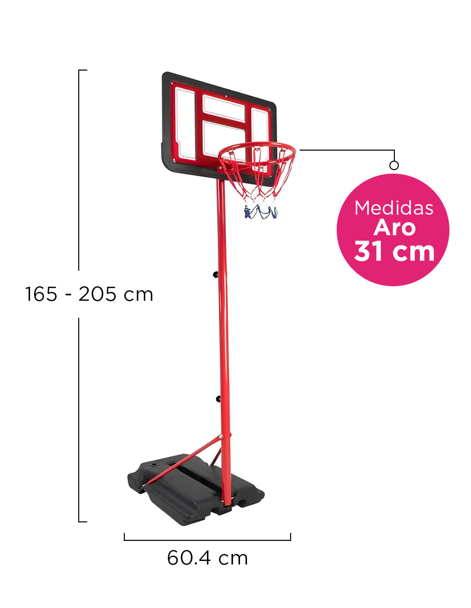 Canasta de Basquetbol Infantil Ajustable 1.65 a 2.05 m Vänlig S0881A - Sistema de Baloncesto Portátil con Base Rellenable