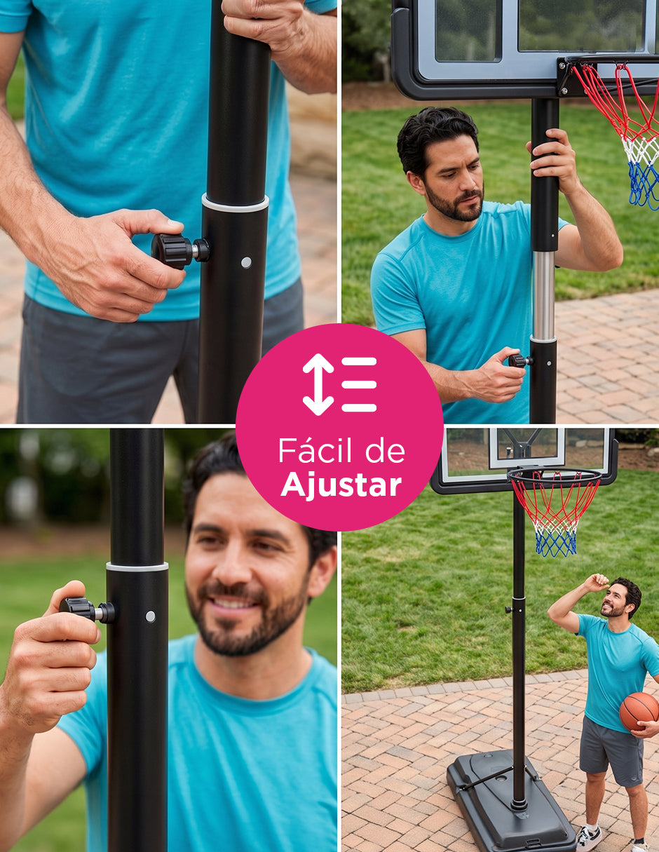 Canasta de Basquetbol Portátil Ajustable de 1.20 a 3.05 Metros con Tablero de 110 cm, con Resortes de Absorción de Impacto