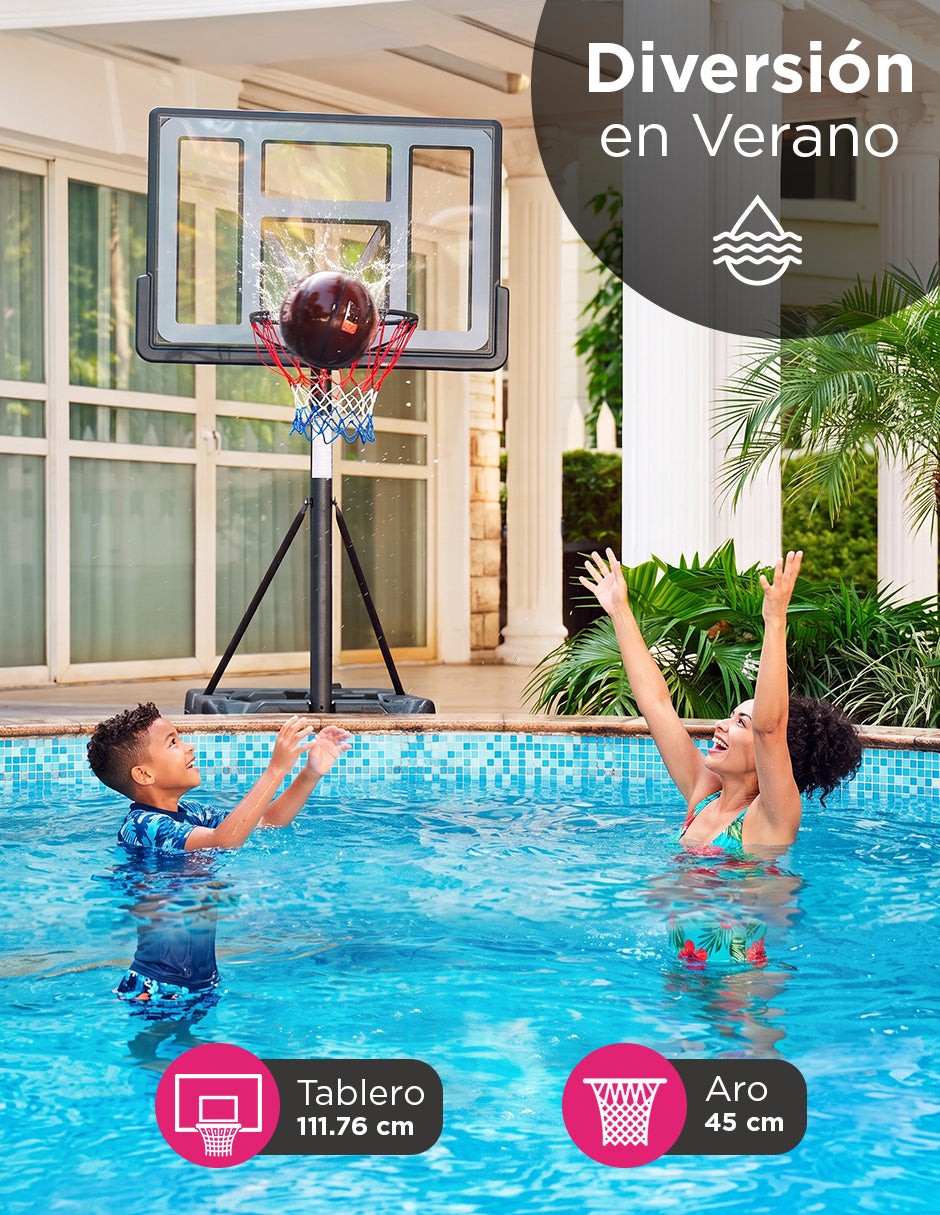 Canasta de Basquetbol Portátil Ajustable de 1.20 a 3.05 Metros con Tablero de 110 cm, con Resortes de Absorción de Impacto