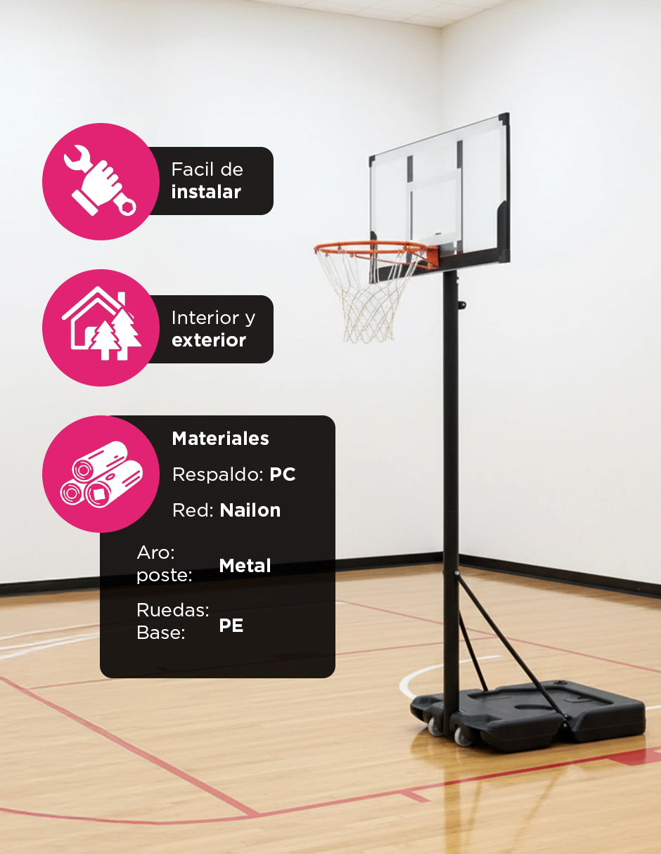 Canasta de Básquetbol Portátil Ajustable 1.1 a 3.05 m Vänlig ZW003 - Tablero con Doble Resorte e Impacto de Rebote