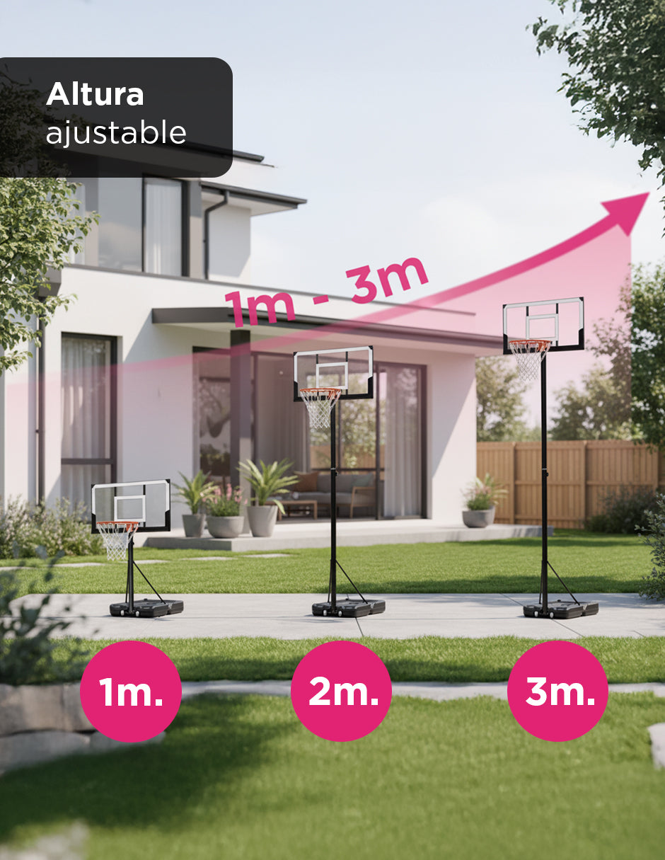 Canasta de Básquetbol Portátil Ajustable 1.1 a 3.05 m Vänlig ZW003 - Tablero con Doble Resorte e Impacto de Rebote