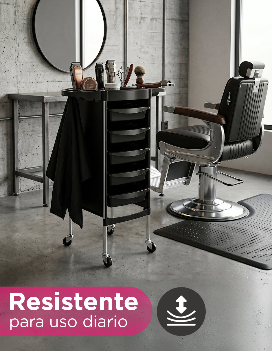 Carrito Auxiliar Organizador para Salón de Belleza y Barbería Capri Negro con 4 Niveles