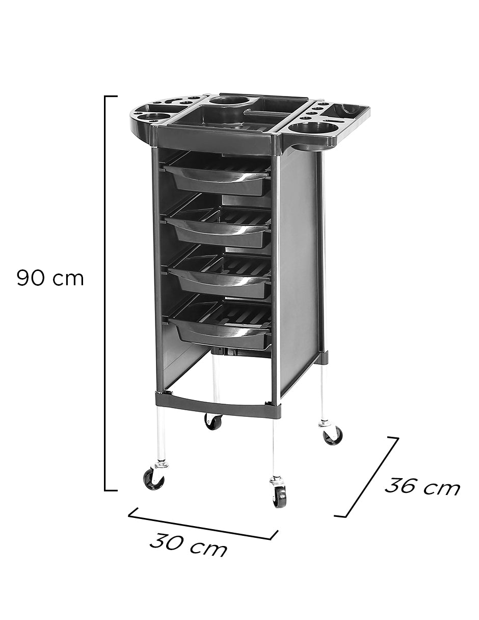 Carrito Auxiliar Organizador para Salón de Belleza y Barbería Capri Negro con 4 Niveles