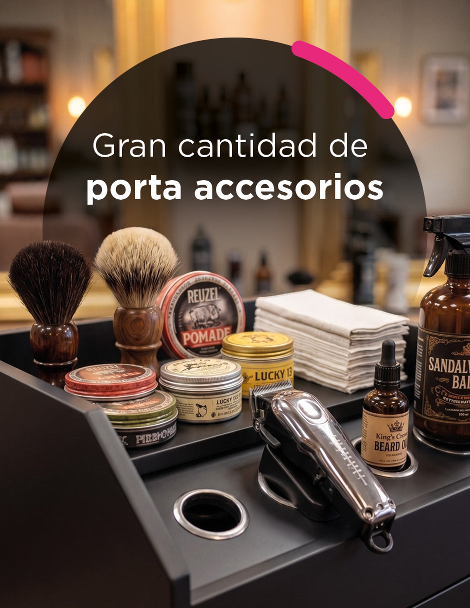 Carrito Auxiliar de Barbería y Estética Sicilia Negro con 4 Niveles, Cajón Superior y Soportes para Herramientas