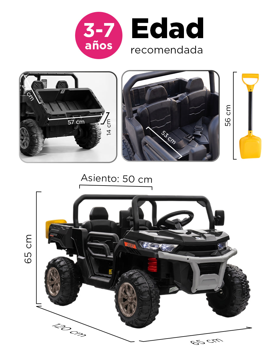 Carrito Eléctrico Infantil Safari 12V Doble Asiento Safari Negro Vanlig
