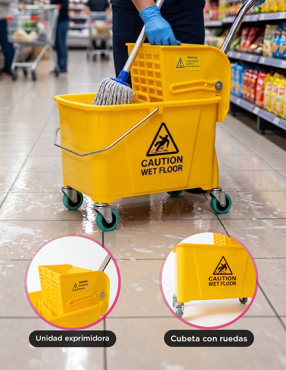 Carrito Exprimidor de Limpieza Fraser Vanlig Amarillo - Cubeta Portátil de 20L con Ruedas Anti-Marcas