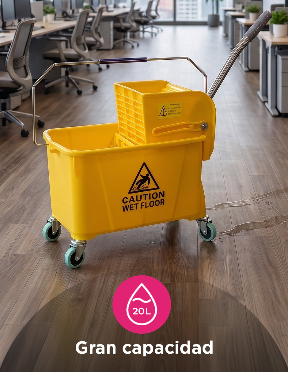 Carrito Exprimidor de Limpieza Fraser Vanlig Amarillo - Cubeta Portátil de 20L con Ruedas Anti-Marcas