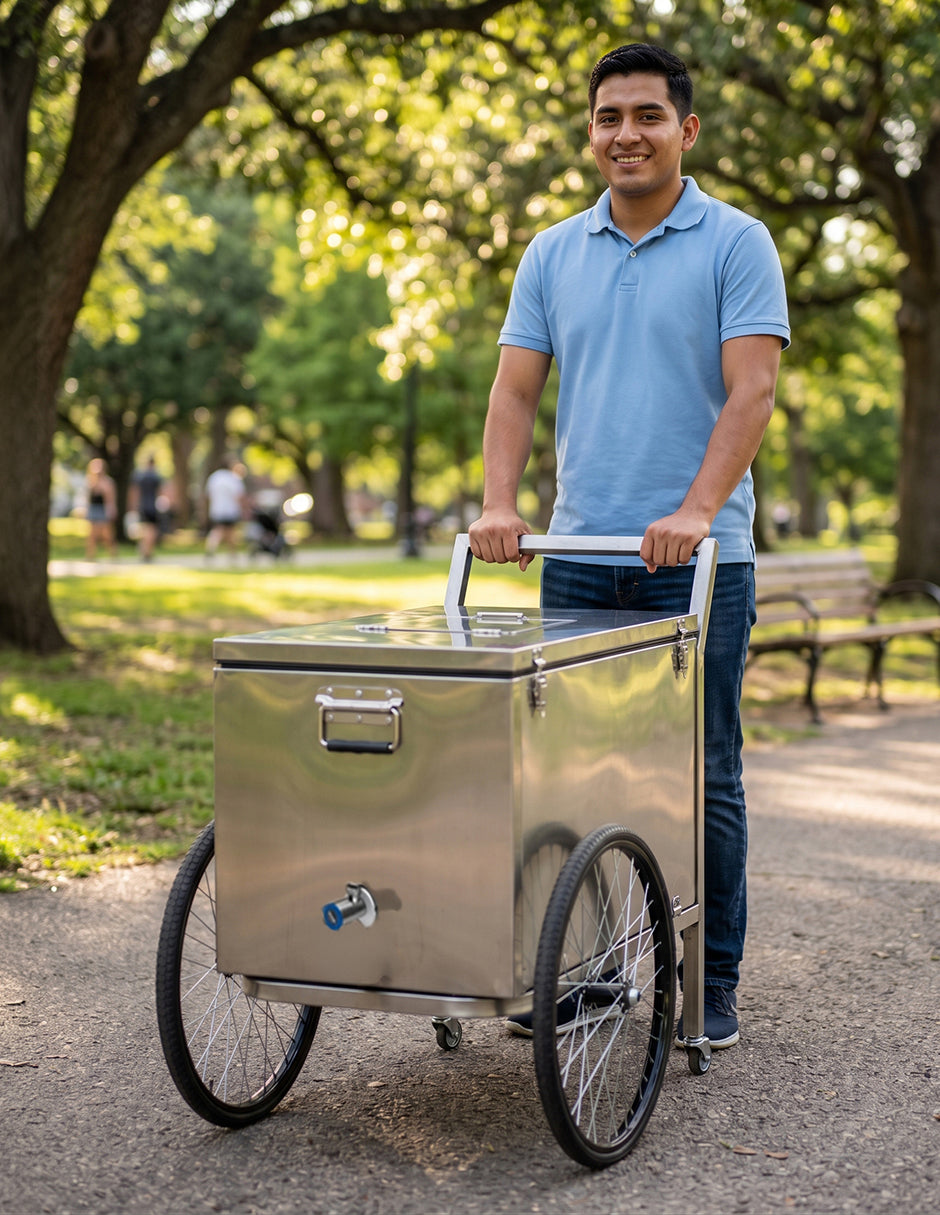 Carrito de Paletas de Hielo Eira Gris de Acero, Revestimiento anticorrosión, Grifo de Desagüe y Ruedas de 17 Pulgadas