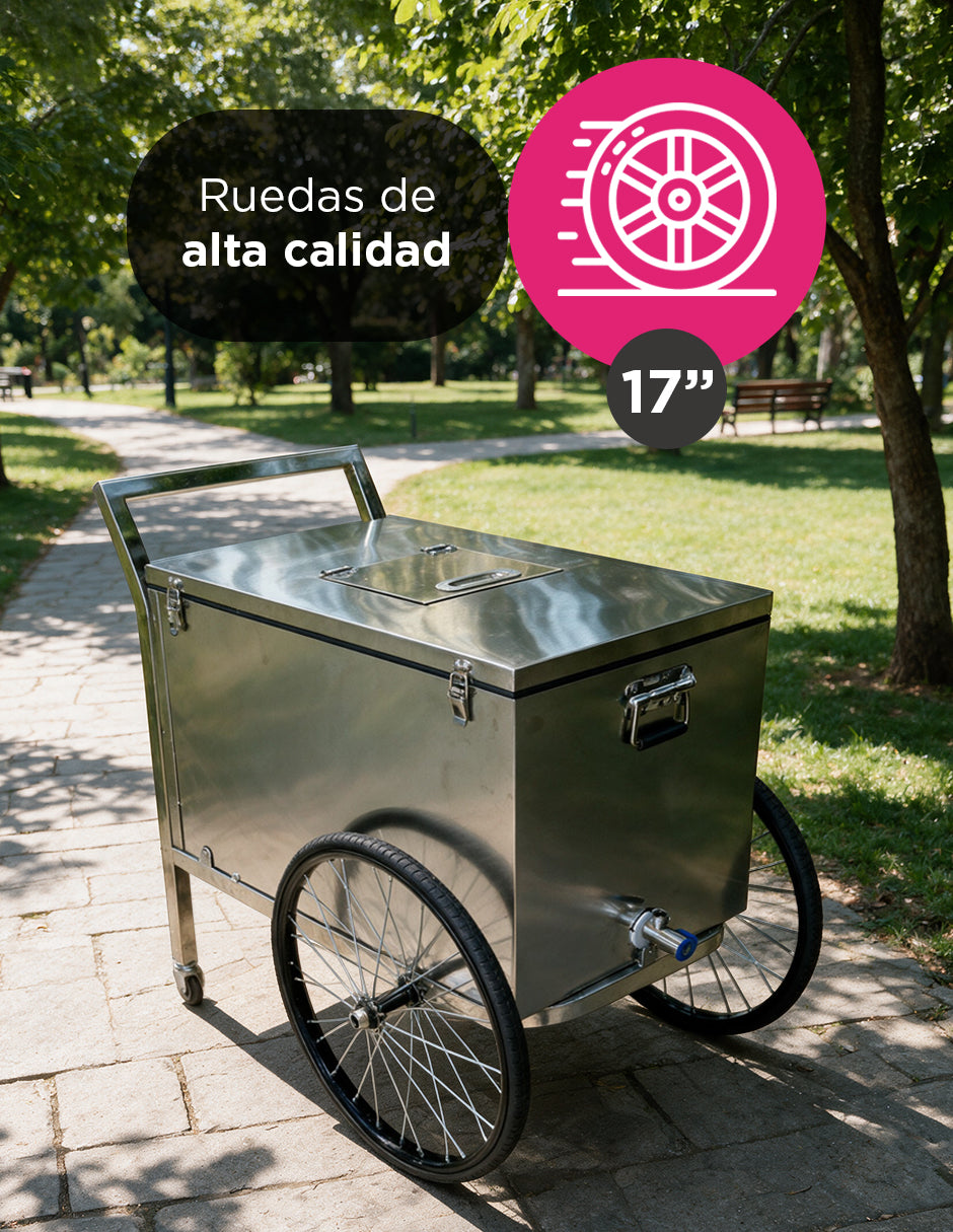 Carrito de Paletas de Hielo Eira Gris de Acero, Revestimiento anticorrosión, Grifo de Desagüe y Ruedas de 17 Pulgadas