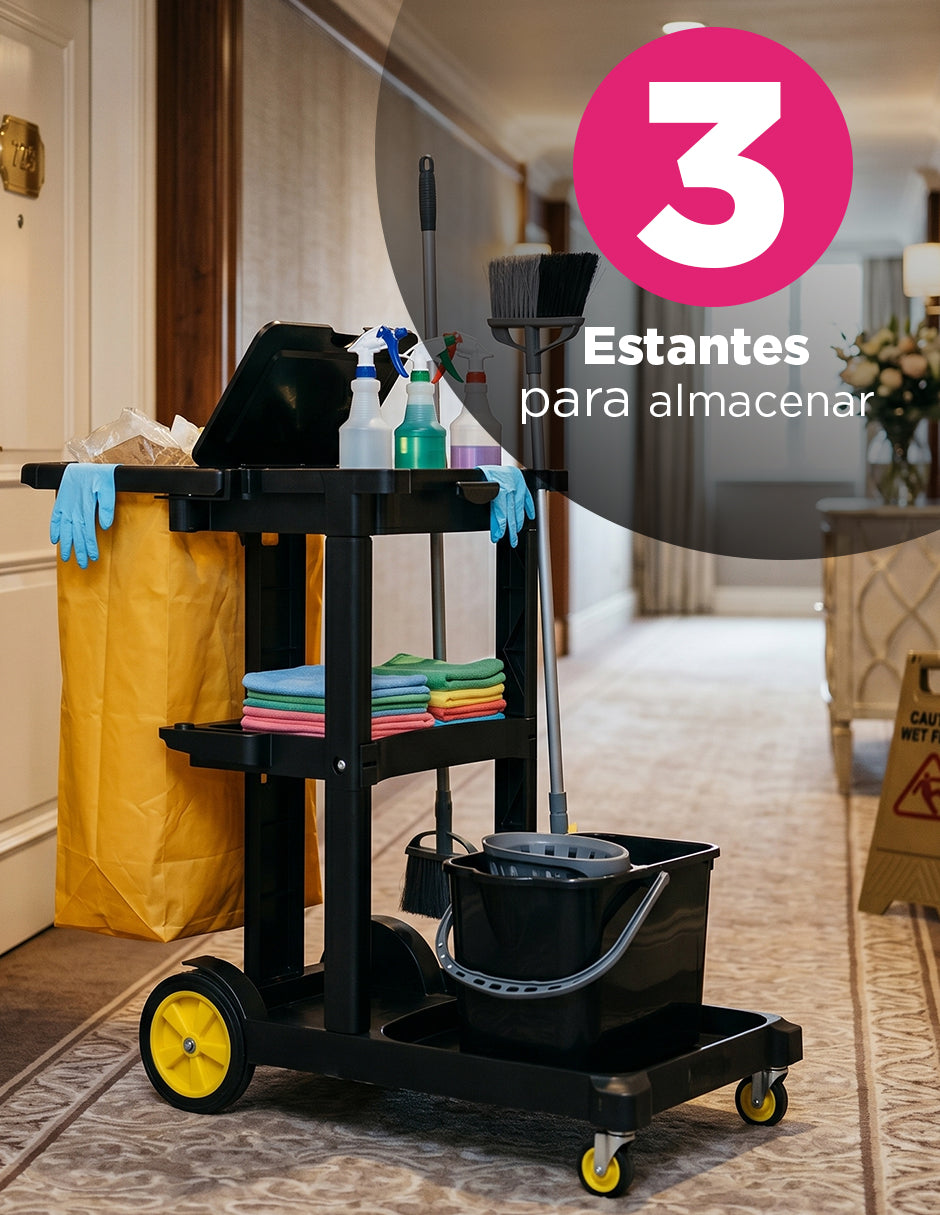 Carrito de Limpieza Industrial Baltic Vanlig Negro - Carro Conserje de Polietileno con Bolsa de PVC