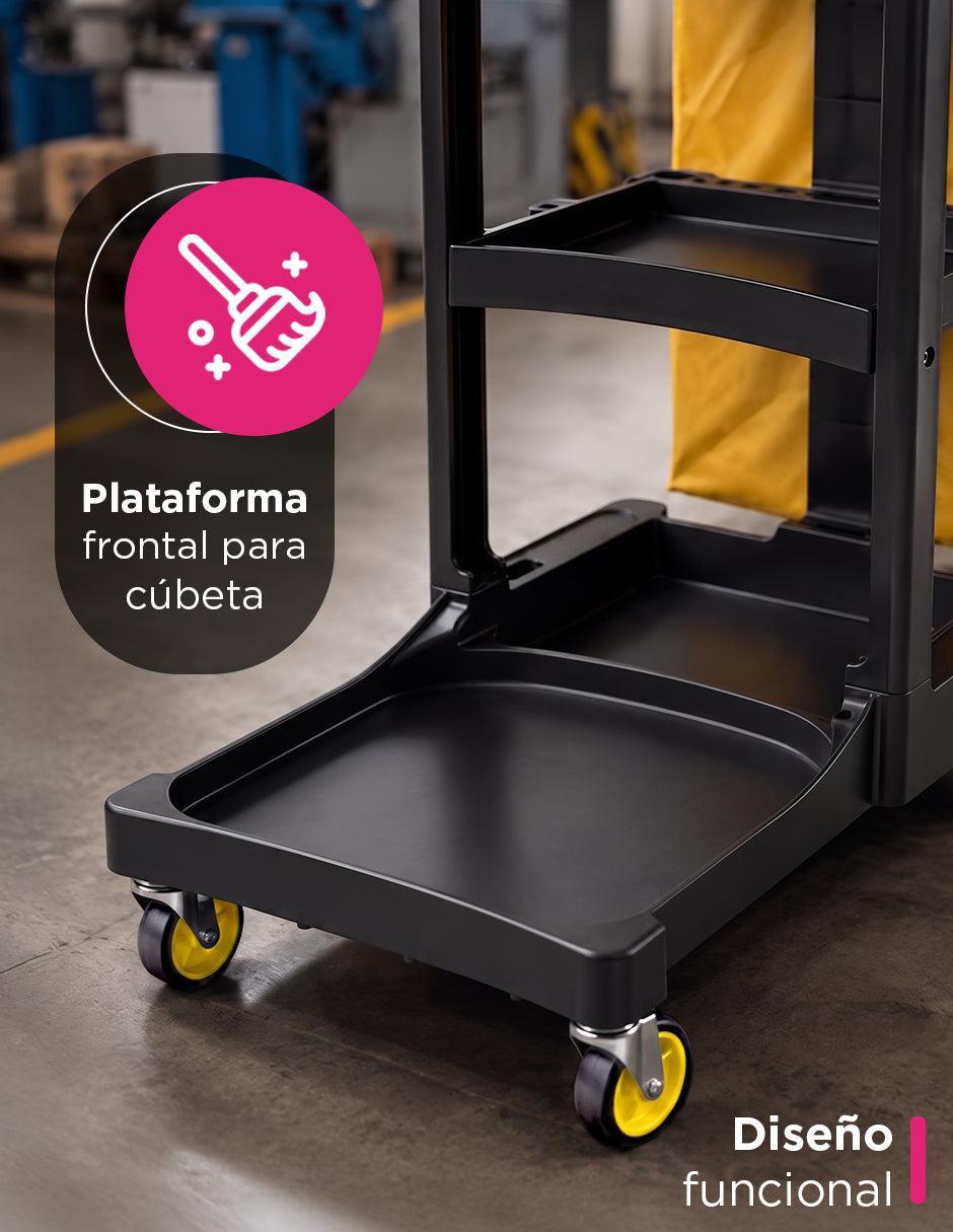Carrito de Limpieza Industrial Baltic Vanlig Negro - Carro Conserje de Polietileno con Bolsa de PVC