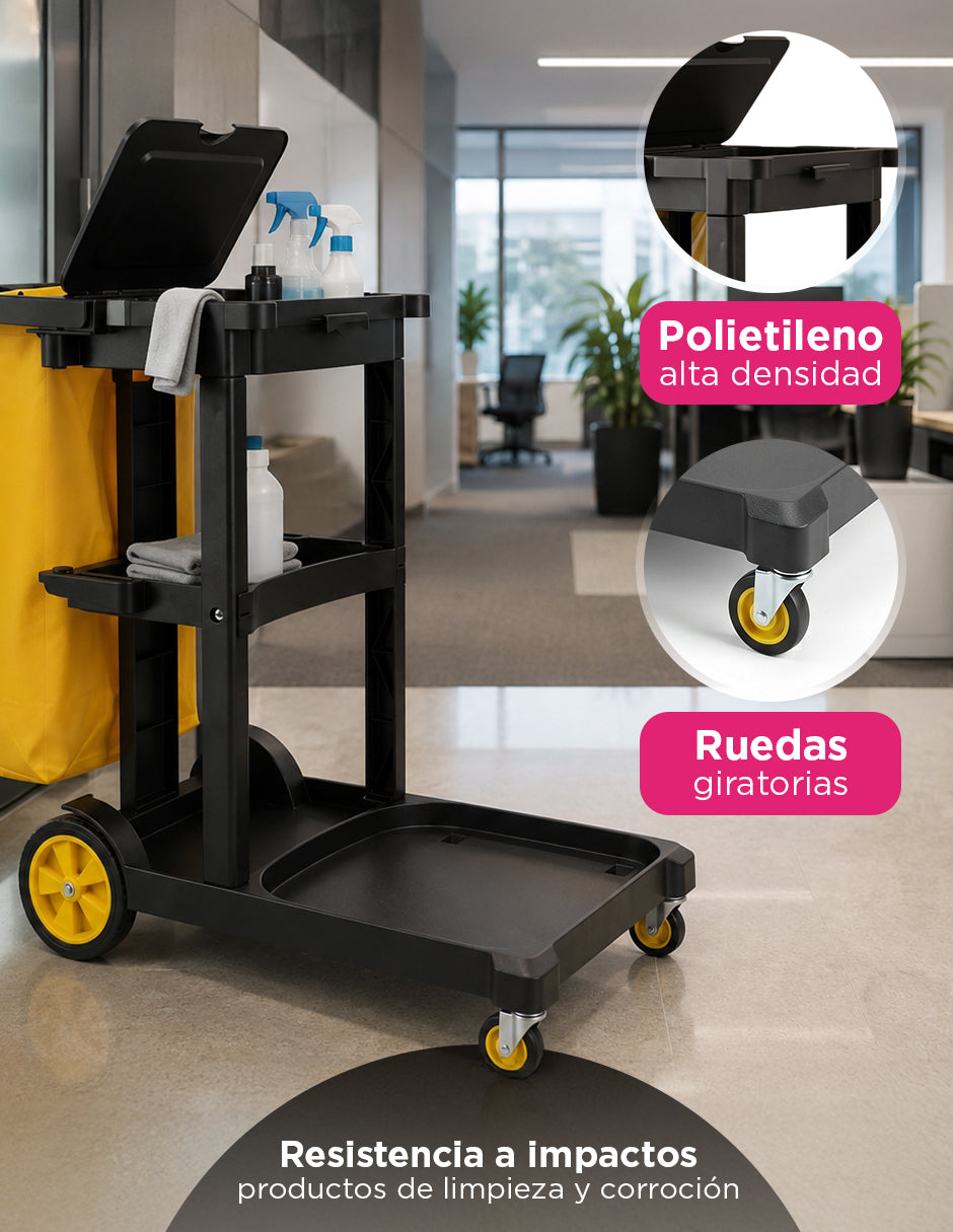 Carrito de Limpieza Industrial Baltic Vanlig Negro - Carro Conserje de Polietileno con Bolsa de PVC