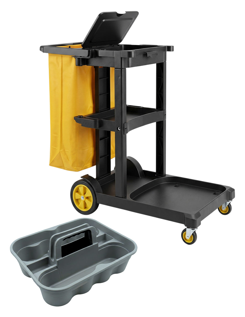 Carrito de Limpieza Industrial Baltic Vanlig Negro y Accesorio Organizador de Productos - Carro Conserje de Polietileno con Bolsa de PVC