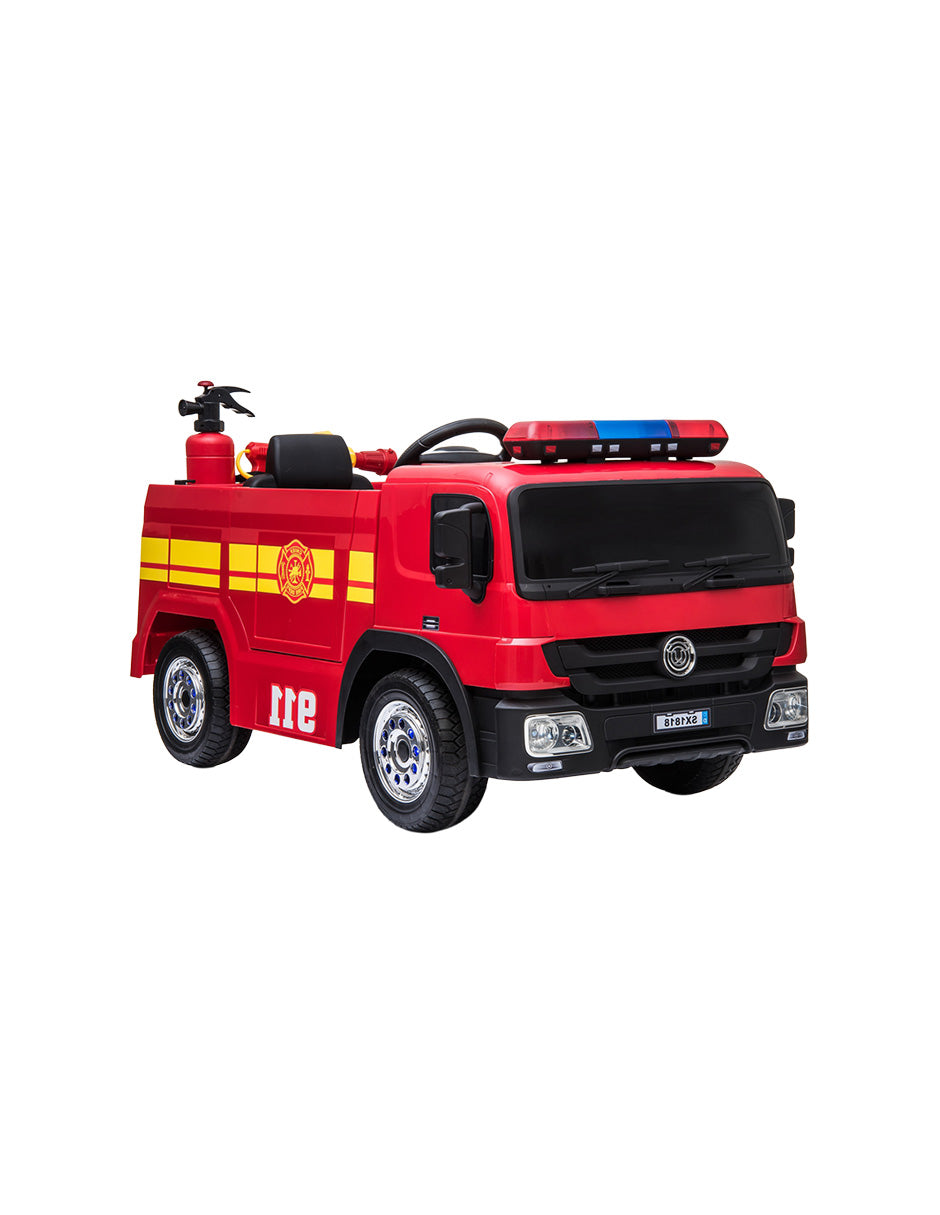 Carro Eléctrico Montable de Bomberos Rojo con Control Remoto y Pistola de Agua