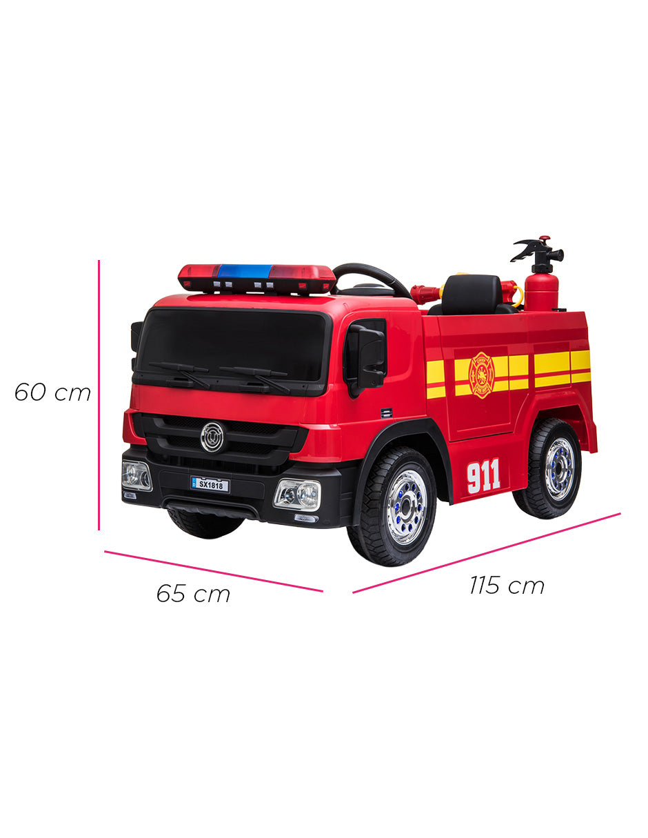 Carro Eléctrico Montable de Bomberos Rojo con Control Remoto y Pistola de Agua