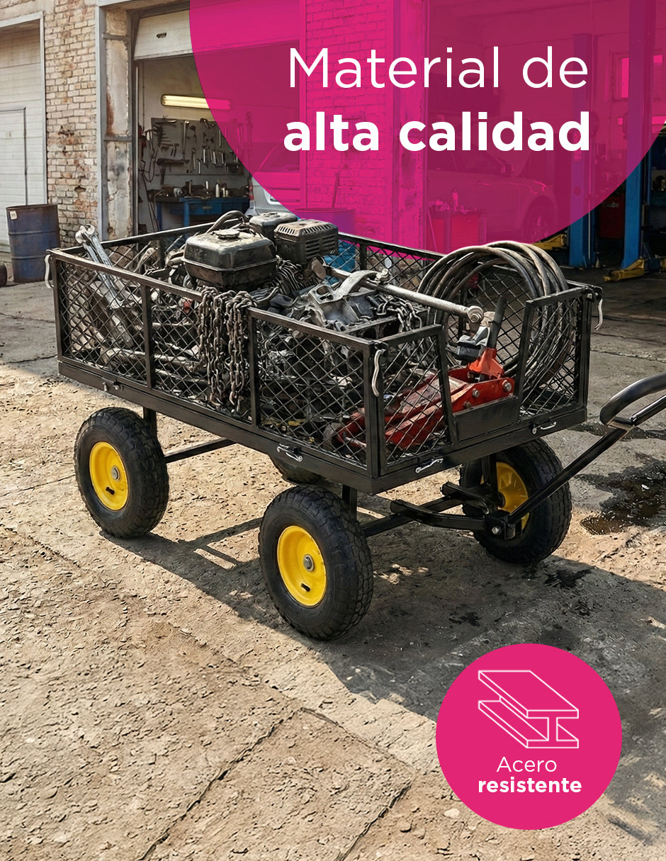 Carrito de Carga Multiusos para Uso Rudo - Estructura de Acero de 108 cm con Paneles de Malla