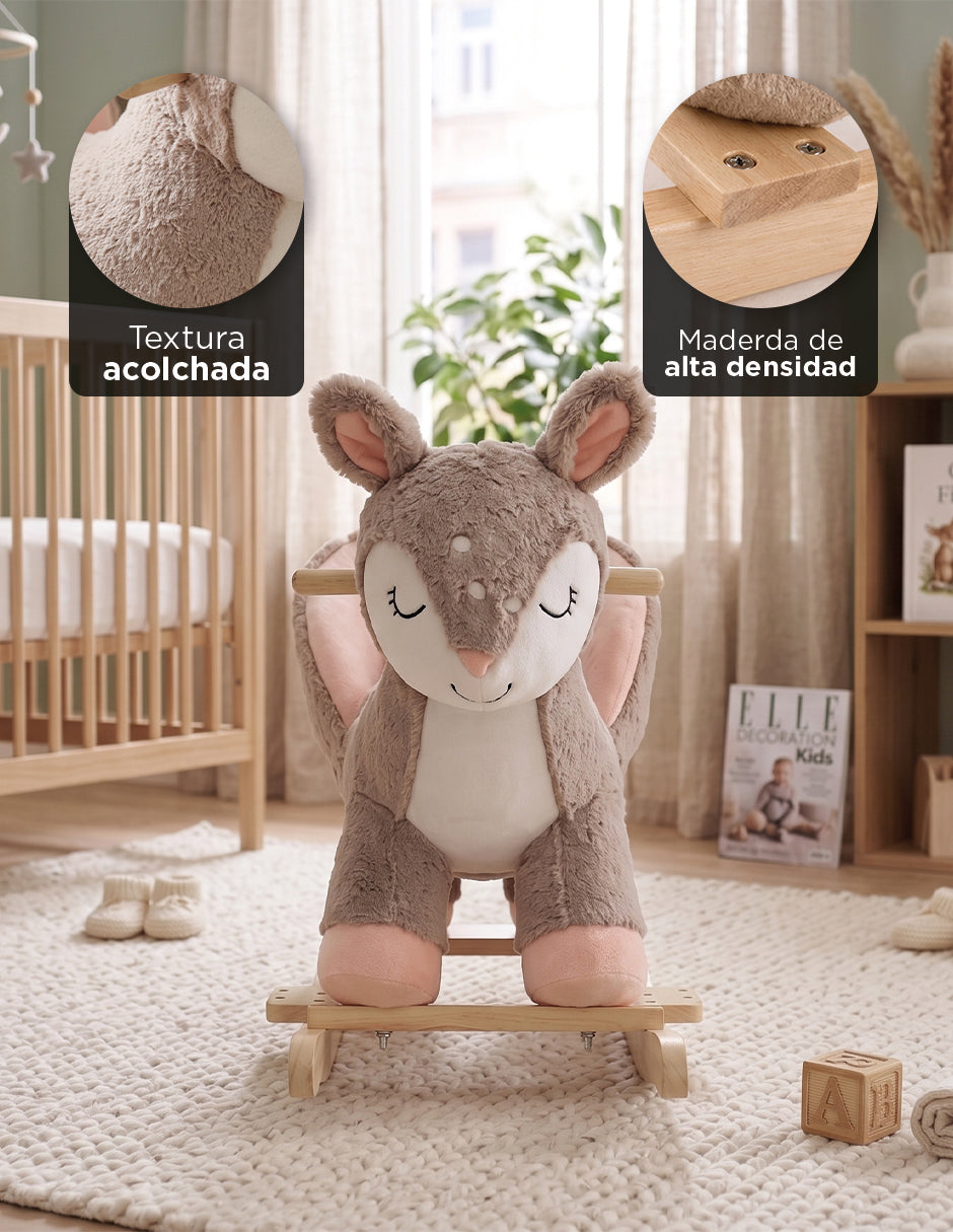 Ciervo Balancín Infantil Deerly Beige con Sonido de Canción de Cuna y Asiento Acolchado