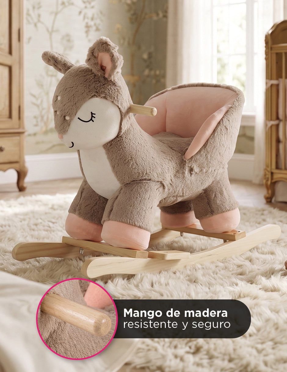 Ciervo Balancín Infantil Deerly Beige con Sonido de Canción de Cuna y Asiento Acolchado