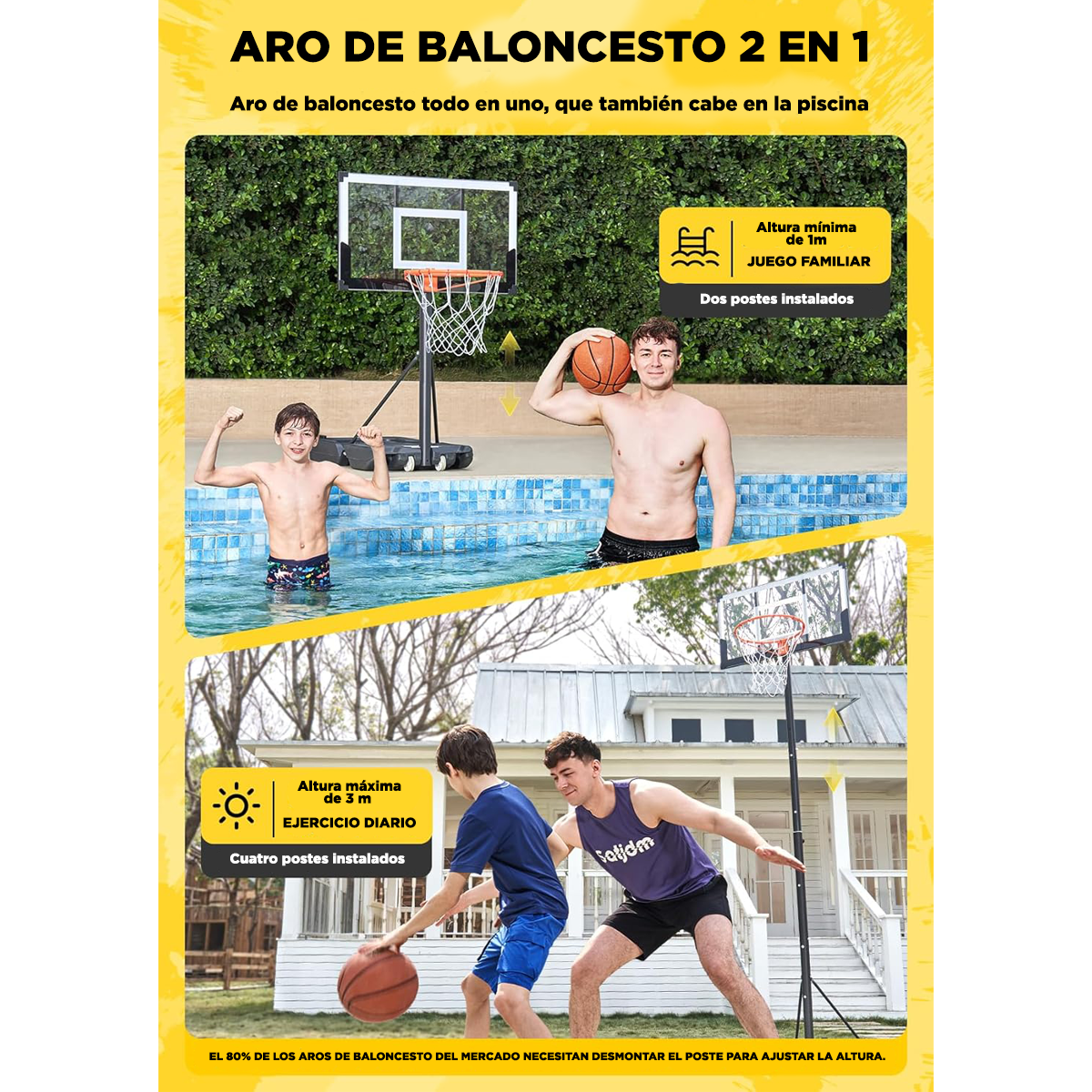 🏀 Canasta de Básquet Portátil con Altura Ajustable (1 a 3 m) – Tablero de 38”