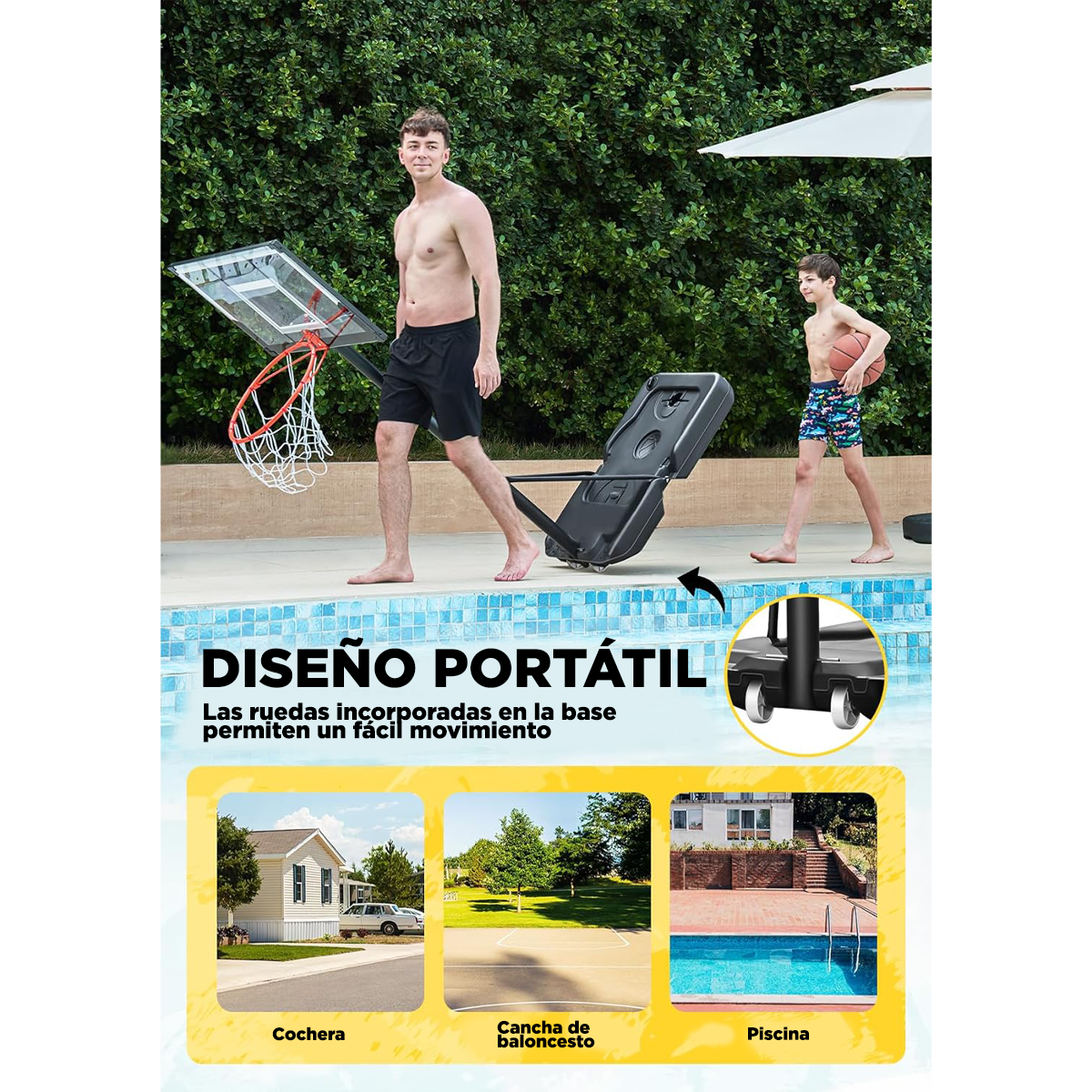 🏀 Canasta de Básquet Portátil con Altura Ajustable (1 a 3 m) – Tablero de 38”