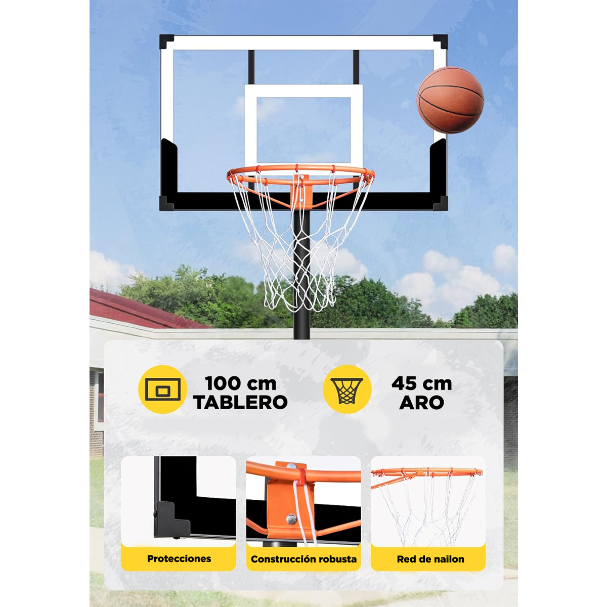 🏀 Canasta de Básquet Portátil con Altura Ajustable (1 a 3 m) – Tablero de 38”