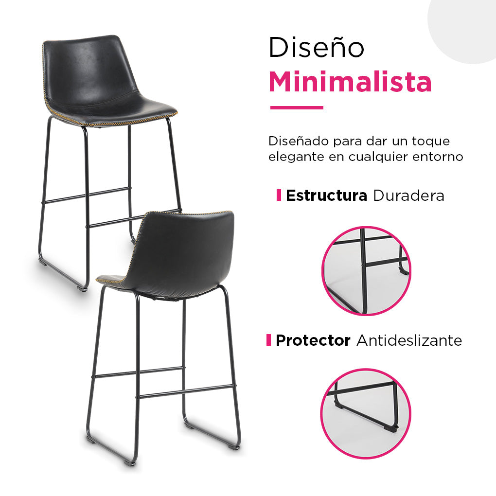 Set de Sillas de Barra Fijas Tamira Negro (Par)