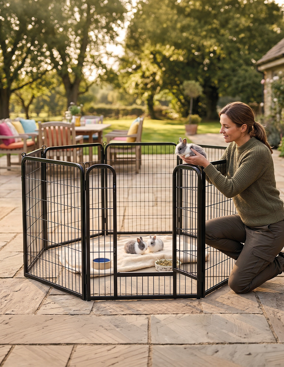 Corral Jaula Modular para Mascotas de Metal Resistente con Revestimiento Anticorrosión, Puerta de Acceso con Seguro de Calidad