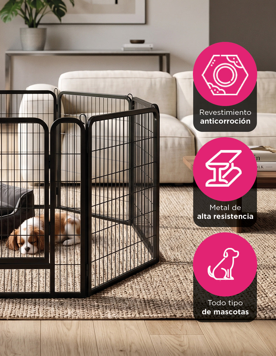 Corral Jaula Modular para Mascotas de Metal Resistente con Revestimiento Anticorrosión, Puerta de Acceso con Seguro de Calidad