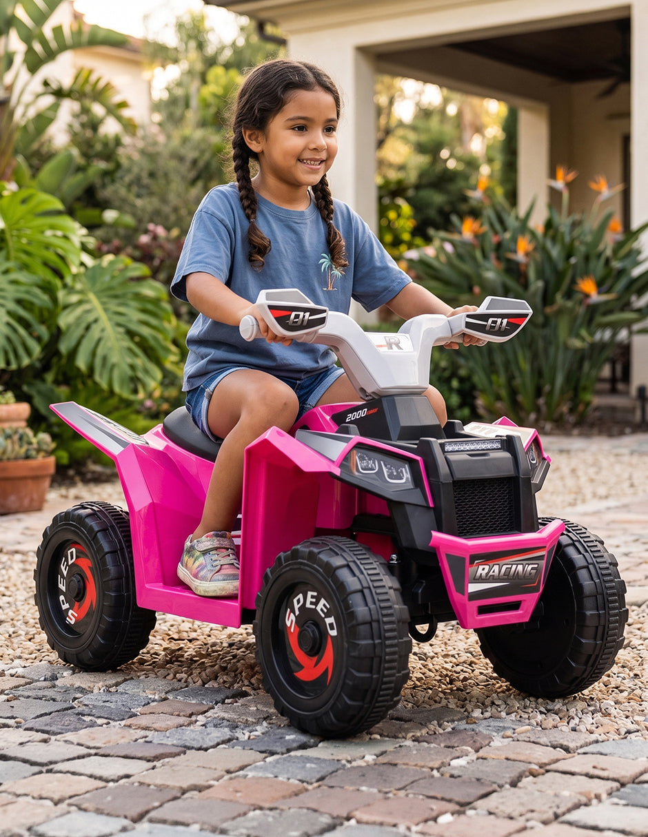 Cuatrimoto Eléctrica Montable Infantil Recargable Batería 6V y Ruedas Todo Terreno Color Rosa