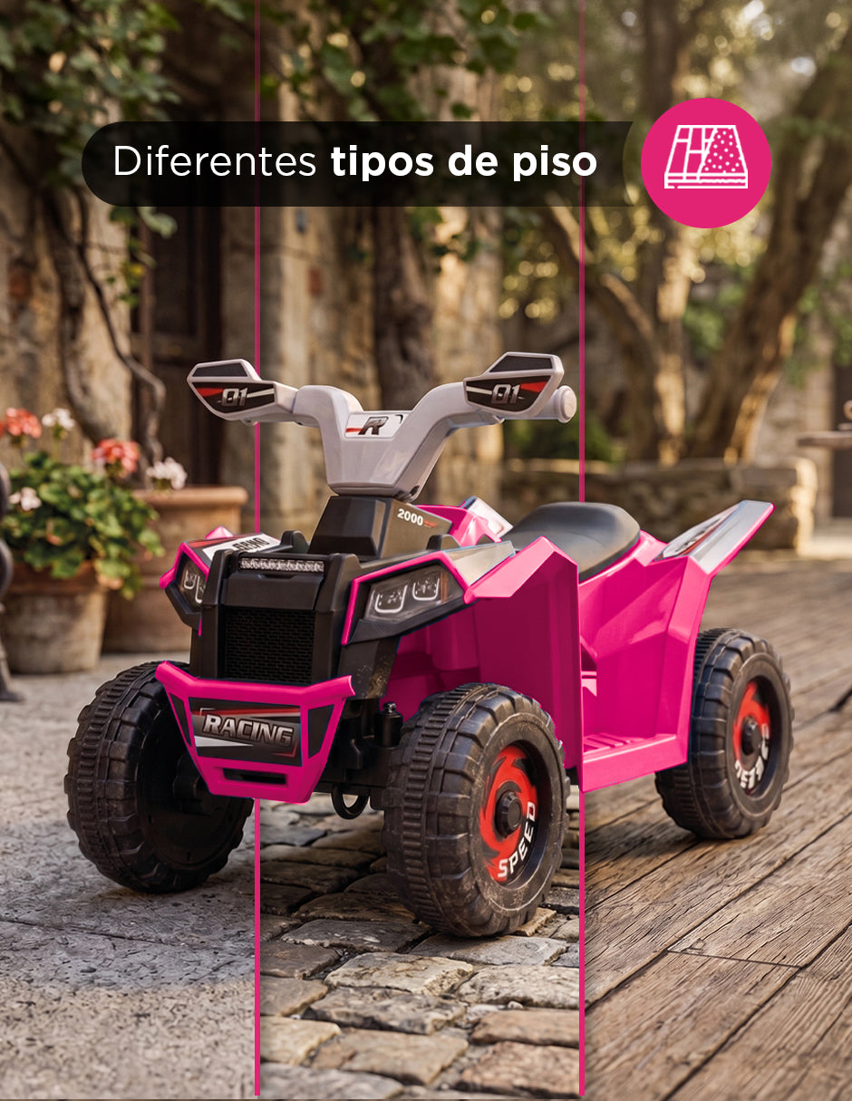 Cuatrimoto Eléctrica Montable Infantil Recargable Batería 6V y Ruedas Todo Terreno Color Rosa
