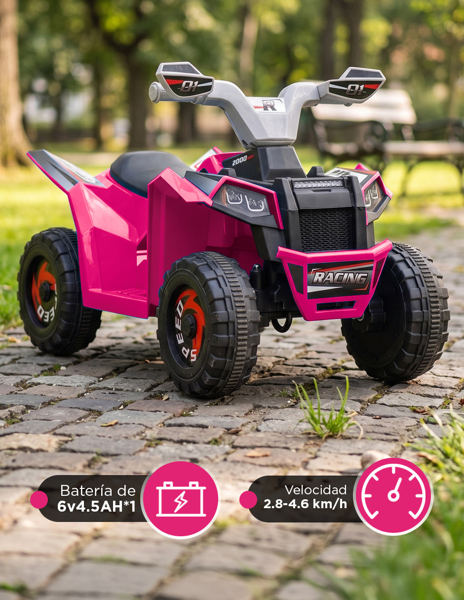 Cuatrimoto Eléctrica Montable Infantil Recargable Batería 6V y Ruedas Todo Terreno Color Rosa