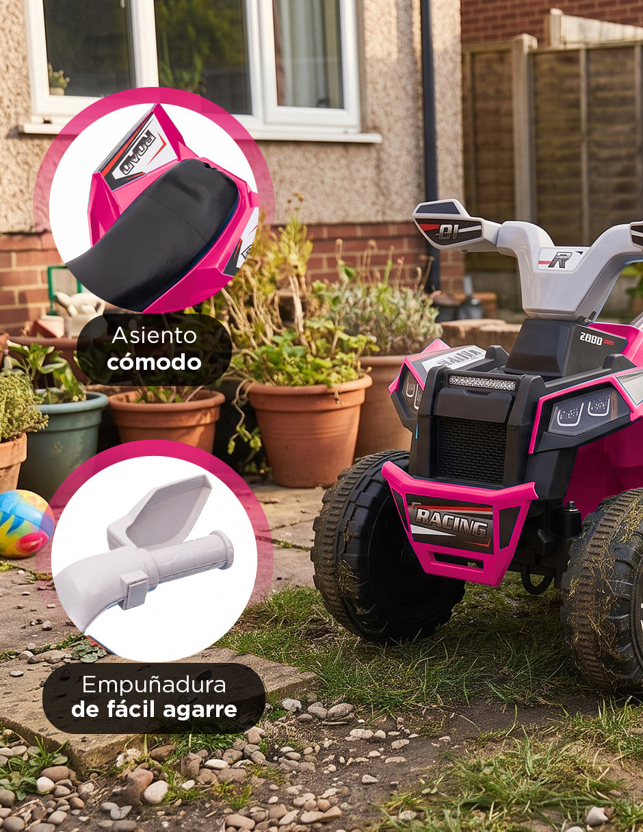 Cuatrimoto Eléctrica Montable Infantil Recargable Batería 6V y Ruedas Todo Terreno Color Rosa