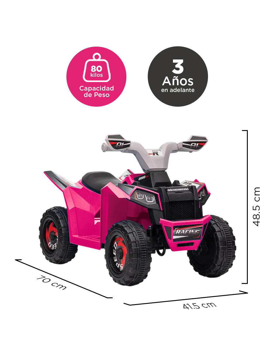Cuatrimoto Eléctrica Montable Infantil Recargable Batería 6V y Ruedas Todo Terreno Color Rosa
