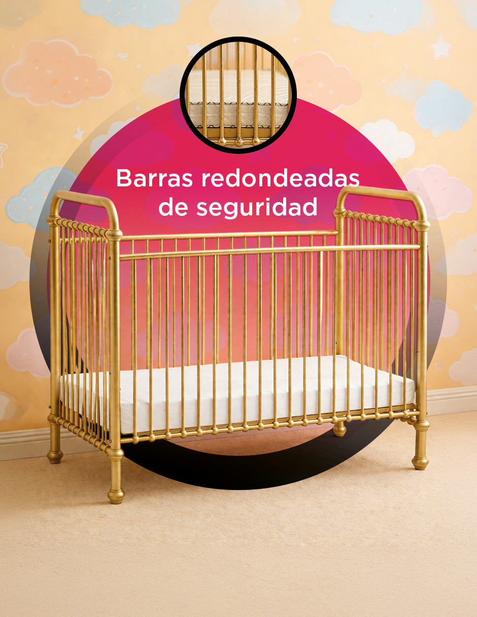 Cuna Metálica para Bebé Emery Dorada con Colchón Base Ajustable