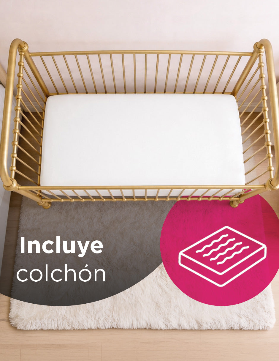 Cuna Metálica para Bebé Emery Dorada con Colchón Base Ajustable