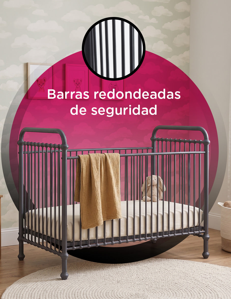Cuna Metálica para Bebé Emery Negra con Colchón Base Ajustable